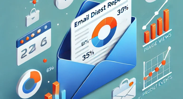 DALL·E 2024-10-18 08.12.08 - A clean, modern thumbnail for a blog post about email digest reports in eCommerce. The image should feature an envelope icon or email graphic with dat