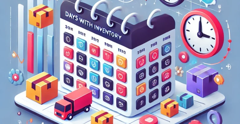 DALL·E 2024-10-18 08.15.24 - A clean, modern thumbnail for a blog post about a new 'Days With Inventory' feature for an eCommerce app. The image should feature an inventory icon o