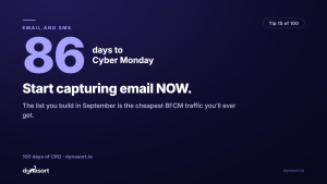 Start capturing email NOW: the list you build in September is the cheapest BFCM traffic you’ll ever get.