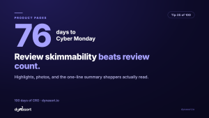 Reviews: skimmability beats count. Highlights, photos, and the one-line summary shoppers actually read. (Loox, Judge.me)
