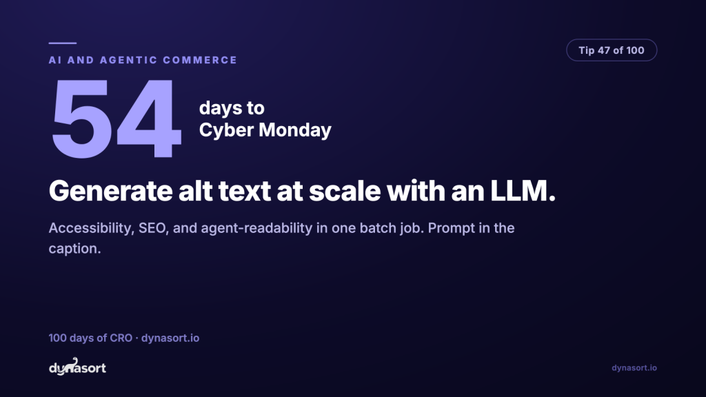 Generate alt text at scale with an LLM: accessibility, SEO, and agent-readability in one batch job. Prompt included.