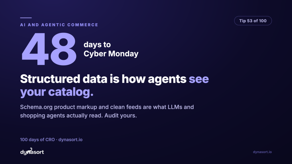 Structured data (schema.org product markup, clean feeds) is how LLMs and shopping agents see your catalog: audit yours.