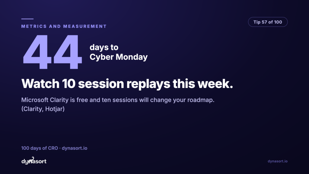 Watch 10 session replays this week: Microsoft Clarity is free and ten sessions will change your roadmap. (Clarity, Hotjar)