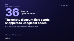 The empty discount field sends shoppers to Google for codes: auto-apply, hide it behind a link, or fill it for them.