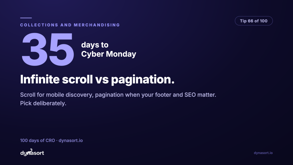 Infinite scroll vs pagination: scroll for mobile discovery, pagination when your footer and SEO matter. Pick deliberately.
